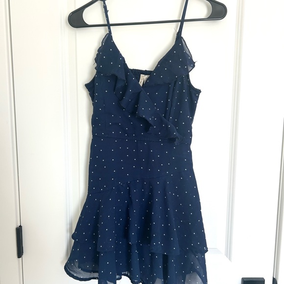 Japna Dresses & Skirts - Japna Navy Blue Polka Dot Ruffle Mini Dress Small